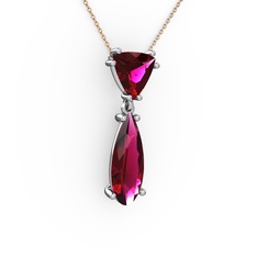 Arowana Kolye - Rodolit garnet 18 ayar beyaz altın kolye (40 cm rose altın rolo zincir) #10whhqt