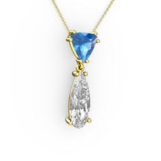 Akuamarin ve swarovski 8 ayar altın kolye (40 cm gümüş rolo zincir)