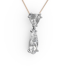 Beyaz zirkon 14 ayar beyaz altın kolye (40 cm rose altın rolo zincir)