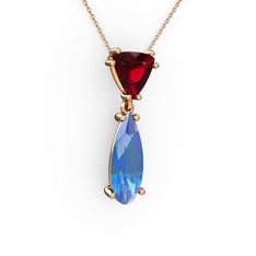 Garnet ve akuamarin 14 ayar rose altın kolye (40 cm gümüş rolo zincir)