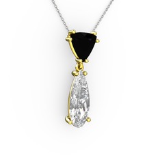 Siyah zirkon ve swarovski 925 ayar altın kaplama gümüş kolye (40 cm beyaz altın rolo zincir)