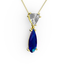 Swarovski ve lab safir 14 ayar altın kolye (40 cm altın rolo zincir)