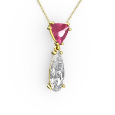 Pembe kuvars ve swarovski 925 ayar altın kaplama gümüş kolye (40 cm altın rolo zincir)