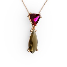 Rodolit garnet ve dumanlı kuvars 8 ayar rose altın kolye (40 cm rose altın rolo zincir)