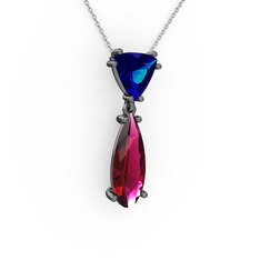 Arowana Kolye - Lab safir ve rodolit garnet 925 ayar siyah rodyum kaplama gümüş kolye (40 cm beyaz altın rolo zincir) #161jvgw
