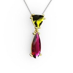 Peridot ve rodolit garnet 925 ayar altın kaplama gümüş kolye (40 cm gümüş rolo zincir)