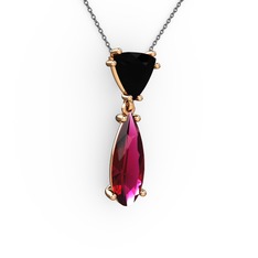 Siyah zirkon ve rodolit garnet 8 ayar rose altın kolye (40 cm gümüş rolo zincir)