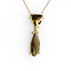 Dumanlı kuvars 18 ayar altın kolye (40 cm gümüş rolo zincir)