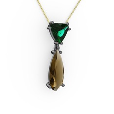 Yeşil kuvars ve dumanlı kuvars 925 ayar siyah rodyum kaplama gümüş kolye (40 cm altın rolo zincir)