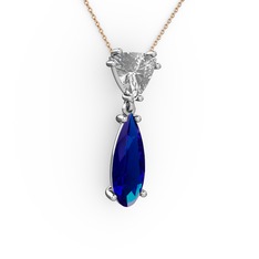 Swarovski ve lab safir 925 ayar gümüş kolye (40 cm gümüş rolo zincir)