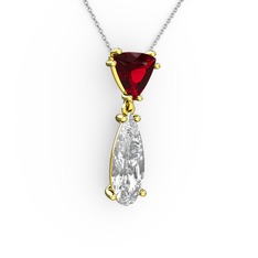 Arowana Kolye - Garnet ve swarovski 925 ayar altın kaplama gümüş kolye (40 cm beyaz altın rolo zincir) #18yh3us