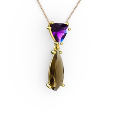 Arowana Kolye - Ametist ve dumanlı kuvars 8 ayar altın kolye (40 cm rose altın rolo zincir) #18yl133