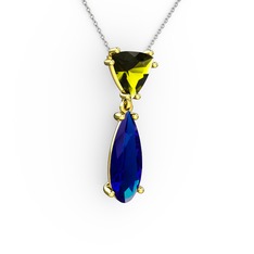 Peridot ve lab safir 14 ayar altın kolye (40 cm beyaz altın rolo zincir)