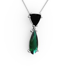 Arowana Kolye - Siyah zirkon ve yeşil kuvars 925 ayar gümüş kolye (40 cm gümüş rolo zincir) #1bn4jf2