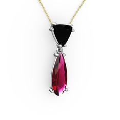 Siyah zirkon ve rodolit garnet 8 ayar beyaz altın kolye (40 cm altın rolo zincir)