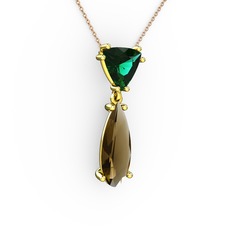 Yeşil kuvars ve dumanlı kuvars 18 ayar altın kolye (40 cm gümüş rolo zincir)