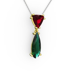 Garnet ve yeşil kuvars 18 ayar altın kolye (40 cm beyaz altın rolo zincir)