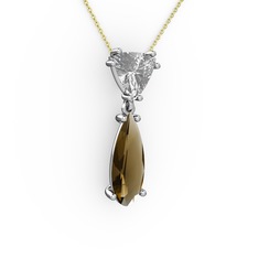 Swarovski ve dumanlı kuvars 18 ayar beyaz altın kolye (40 cm gümüş rolo zincir)