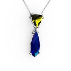 Peridot ve lab safir 18 ayar beyaz altın kolye (40 cm beyaz altın rolo zincir)
