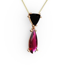 Siyah zirkon ve rodolit garnet 14 ayar rose altın kolye (40 cm altın rolo zincir)