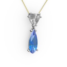 Swarovski ve akuamarin 925 ayar gümüş kolye (40 cm altın rolo zincir)