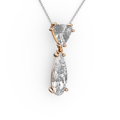 Beyaz zirkon ve swarovski 18 ayar rose altın kolye (40 cm gümüş rolo zincir)