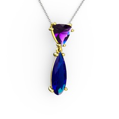 Arowana Kolye - Ametist ve lab safir 925 ayar altın kaplama gümüş kolye (40 cm beyaz altın rolo zincir) #1gb9uy8