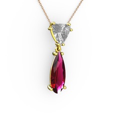 Beyaz zirkon ve rodolit garnet 8 ayar altın kolye (40 cm rose altın rolo zincir)