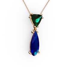 Arowana Kolye - Yeşil kuvars ve lab safir 925 ayar rose altın kaplama gümüş kolye (40 cm rose altın rolo zincir) #1gzkxxx