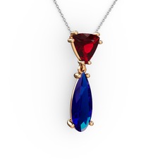 Garnet ve lab safir 18 ayar rose altın kolye (40 cm beyaz altın rolo zincir)