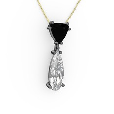 Siyah zirkon ve swarovski 925 ayar siyah rodyum kaplama gümüş kolye (40 cm altın rolo zincir)