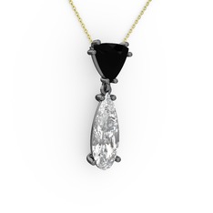 Arowana Kolye - Siyah zirkon ve swarovski 925 ayar siyah rodyum kaplama gümüş kolye (40 cm altın rolo zincir) #1ilq4sx