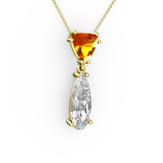 Sitrin ve swarovski 925 ayar altın kaplama gümüş kolye (40 cm gümüş rolo zincir)