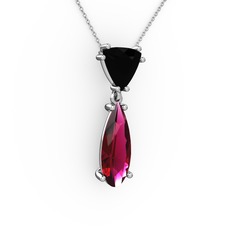 Siyah zirkon ve rodolit garnet 18 ayar beyaz altın kolye (40 cm beyaz altın rolo zincir)