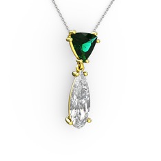 Yeşil kuvars ve swarovski 14 ayar altın kolye (40 cm beyaz altın rolo zincir)