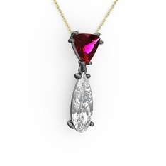 Rodolit garnet ve swarovski 925 ayar siyah rodyum kaplama gümüş kolye (40 cm altın rolo zincir)
