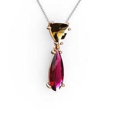 Arowana Kolye - Dumanlı kuvars ve rodolit garnet 8 ayar rose altın kolye (40 cm beyaz altın rolo zincir) #1mytq9u