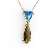 Arowana Kolye - Akuamarin ve dumanlı kuvars 925 ayar altın kaplama gümüş kolye (40 cm gümüş rolo zincir) #1nfs6pj