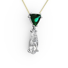 Yeşil kuvars ve swarovski 14 ayar beyaz altın kolye (40 cm altın rolo zincir)