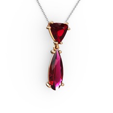 Garnet ve rodolit garnet 925 ayar rose altın kaplama gümüş kolye (40 cm beyaz altın rolo zincir)