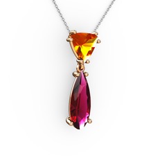 Sitrin ve rodolit garnet 925 ayar rose altın kaplama gümüş kolye (40 cm beyaz altın rolo zincir)