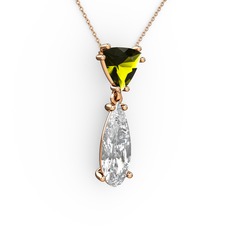 Peridot ve beyaz zirkon 18 ayar rose altın kolye (40 cm rose altın rolo zincir)