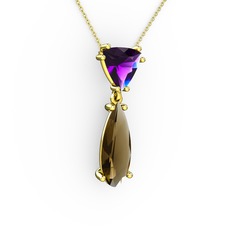 Arowana Kolye - Ametist ve dumanlı kuvars 18 ayar altın kolye (40 cm altın rolo zincir) #1pvwdw6