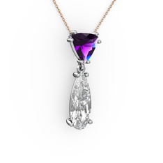 Ametist ve swarovski 8 ayar beyaz altın kolye (40 cm rose altın rolo zincir)