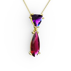 Ametist ve rodolit garnet 14 ayar altın kolye (40 cm altın rolo zincir)