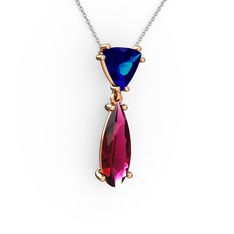 Lab safir ve rodolit garnet 925 ayar rose altın kaplama gümüş kolye (40 cm beyaz altın rolo zincir)