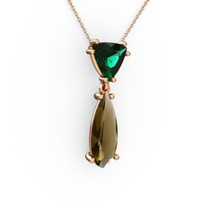 Arowana Kolye - Yeşil kuvars ve dumanlı kuvars 14 ayar rose altın kolye (40 cm rose altın rolo zincir) #1rkva6b