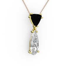 Arowana Kolye - Siyah zirkon ve swarovski 925 ayar altın kaplama gümüş kolye (40 cm rose altın rolo zincir) #1rvf2w4