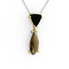 Arowana Kolye - Siyah zirkon ve dumanlı kuvars 18 ayar altın kolye (40 cm beyaz altın rolo zincir) #1s5ob9e