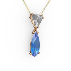 Swarovski ve akuamarin 8 ayar rose altın kolye (40 cm gümüş rolo zincir)